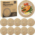 Elcoho 10 Pieces Round Woven Placemats 13.8 Inch Boho Rattan Placemats Farmhouse Braided Place Mats Woven Plate Chargers Rustic Wicker Table Mats for Dining Table