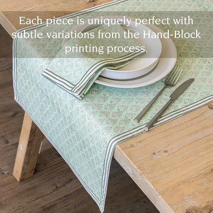 Over&Back 18x90 Hand-Blocked Printed Cotton Table Runner - Image 3