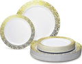 OCCASIONS 240 Plates Pack,(120 Guests) Heavyweight Premium Wedding Party Disposable Plastic Plates Set -120 x 10.25'' Dinner + 120 x 7.5'' Salad/Dessert (Florence White/Gold)