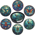 Insect Coasters Leather Round Drink Coasters 6 Pcs Set with Holderor for Cup Drink Coffee Table Bar Home Decor