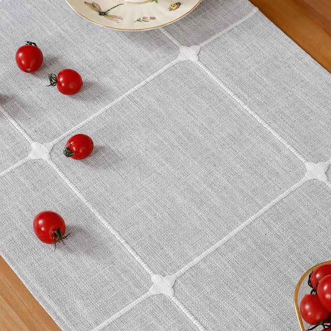 NEWISHER Rustic Embroidered Plaid Cloth Table Runner 72 inches, Farmhouse - Image 5