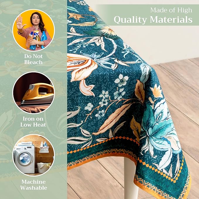 Maison d' Hermine Table Cloth Rectangle Table 100% Cotton 70 x 140 Inches Fall Tablecloth Reusable Everyday Use for Thanksgiving Christmas Decorations Dining Farmhouse Party (Luxury Loft - Dark Teal)