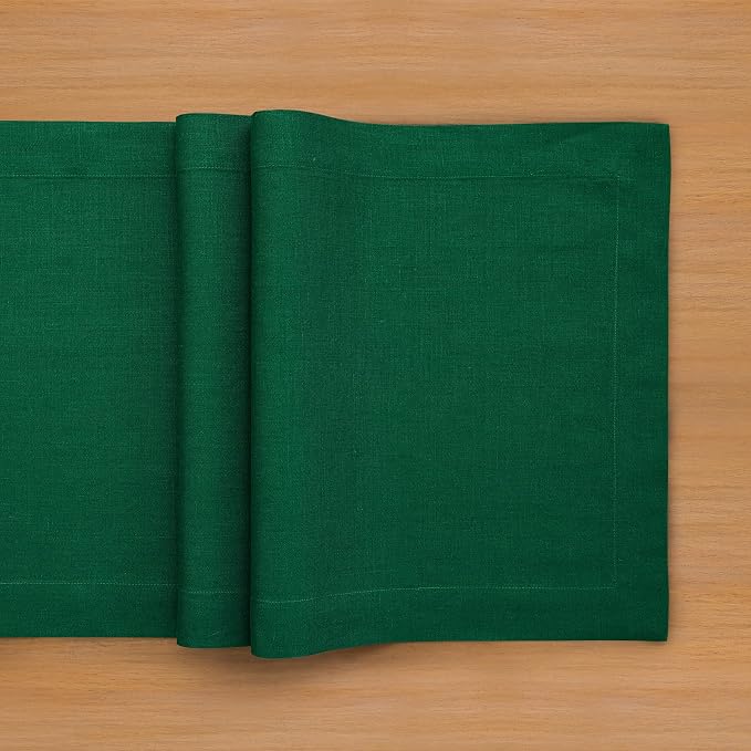 Solino Home 100% Pure Linen Table Runner Christmas Green, Fete 14 x 144 in | - Image 3