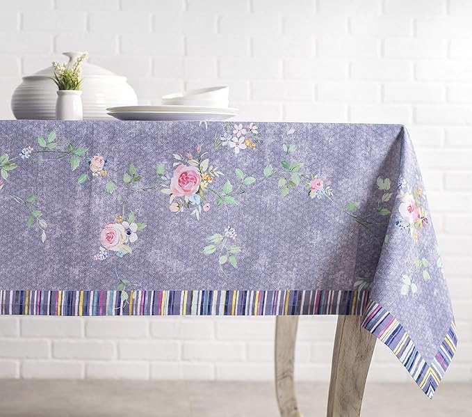 Maison d' Hermine Table Cloth Rectangle Table 100% Cotton 60 x 108 Inches Tablecloth Reusable Decorative for Dining Room Valentines Day Decorations Spring Summer - Sweet Rose Lavender - Country Garden