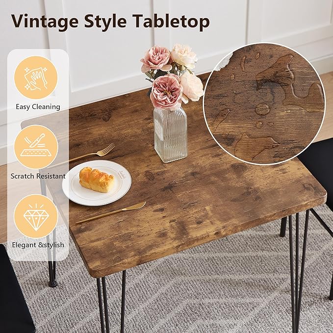 VECELO 3 Piece Dining Table Set for 2, Kitchen Table Set with 2 Chairs for Small Space, Space-Saving and Modern Design, Apartment, Easy to Assemble,Classic Brown