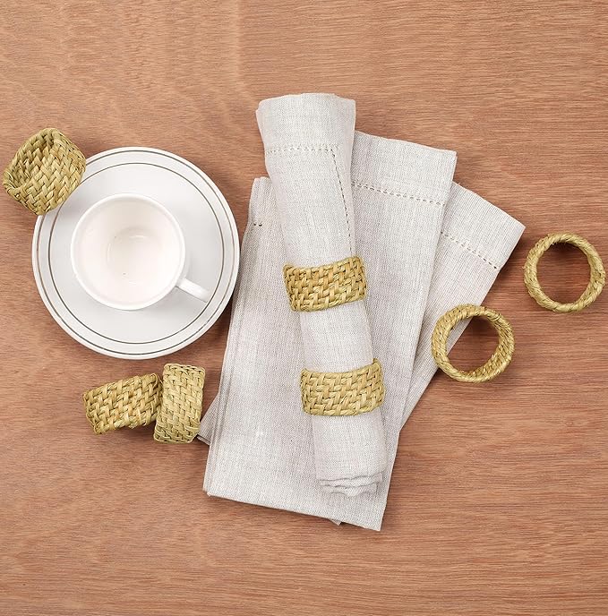 ALPHA Living HOME Rattan Napkin Rings Set of 12 - Handcrafted Cane Serviette Holders for Table Decor, Weddings, Parties, Dinners, Rustic Boho Style Napkin Rings Natural