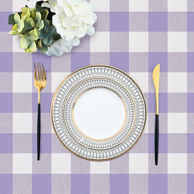 misaya Rectangle Waterproof Vinyl Table Cloth, Buffalo Flannel Backed Tablecloth, Wipeable Plastic Table Cover for Dinner, Kitchen, Outdoor (60" x 102", Lavender and White)
