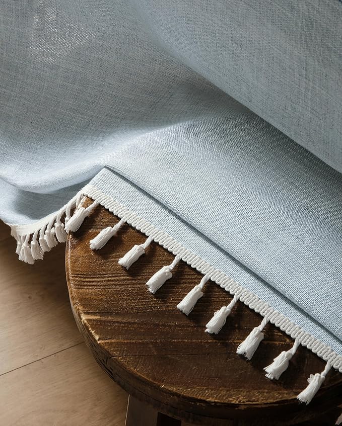ZeeMart Contrast Linen Round Tablecloth 52 Inch Blue, Farmhouse Style Round Table Cloth Heavy Weight Dusty Blue Tablecloths, Water Resistant Burlap Table Cloths