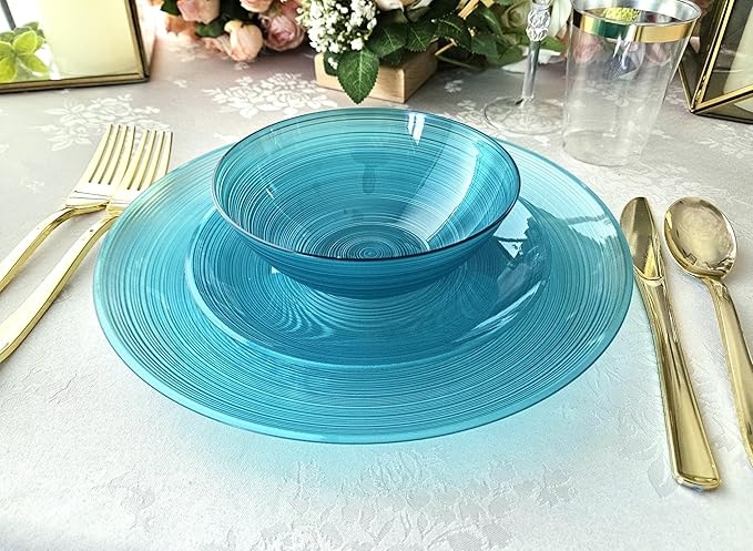 " OCCASIONS " 120 Plates Pack,(60 Guests) Premium Wedding Party Disposable Plastic Plates Set -60 x 10'' Dinner + 60 x 7'' Salad/Dessert (Belize, Aqua)