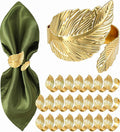 Napkin Rings Set of 24, Shiny Gold Napkin Rings, Easy Care, Solid Metal Laurel by Monkkino