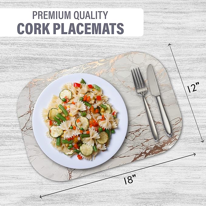 Dainty Home Rose Gold Marble Oval Cork Placemats - Heat Resistant, Non-Slip, Easy Clean for Elegant Dining - 12"x18" Set of 2 - Perfect for Stylish, Modern Homes