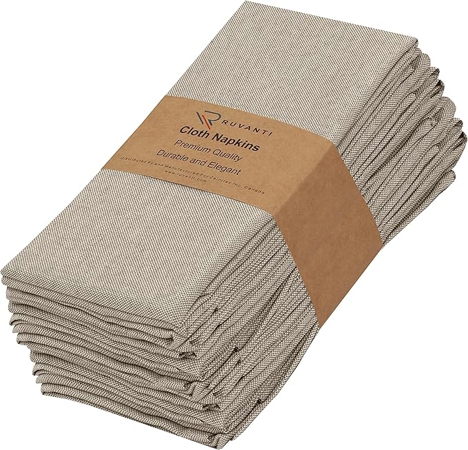 Ruvanti Cloth Napkins Set of 12, 18x18 Reusable Napkins Cloth Washable, Soft & Durable Table Napkins, Poly Cotton Fabric Dinner Napkins for Parties, Christmas, Thanksgiving, Weddings - Deep Taupe