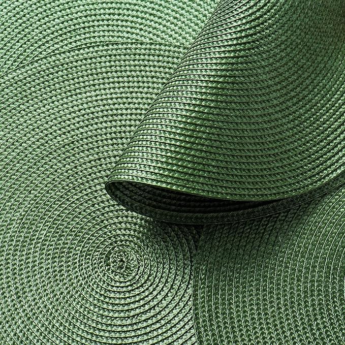 AHHFSMEI Round Braided Placemats 15 Inch Round Table Mats for Dining Tables Natural Woven Heat Resistant Place mats Set of 8 (Olive Green,8)