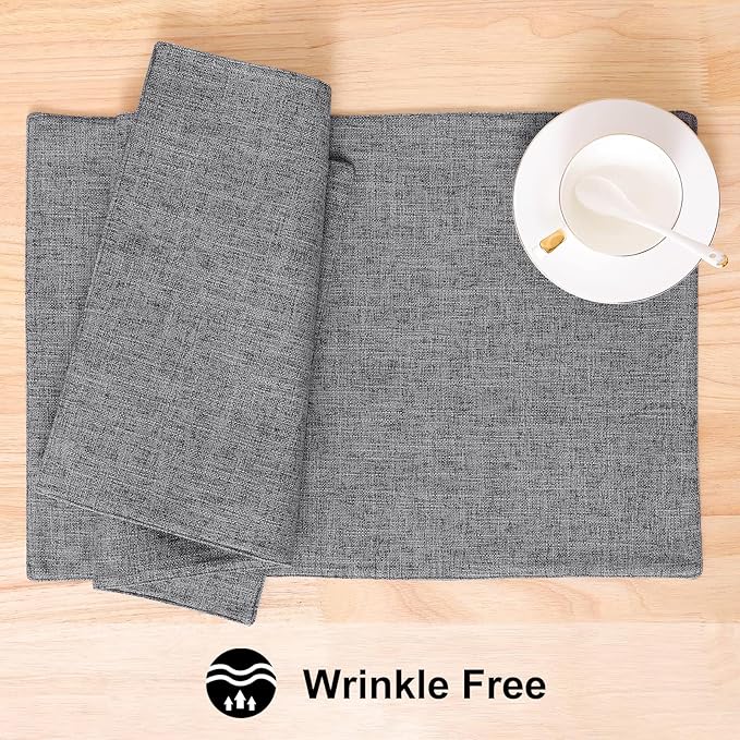 homing Cotton Linen Placemats Set of 4, Cloth Washable Farmhouse Dining Table Mats for Indoors & Outdoors, Easy to Clean, Dark Grey, 13 x 19 Inch