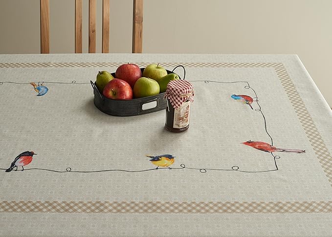 Maison d' Hermine Table Cloth Square Table 100% Cotton 54 x 54 Inches Tablecloth Reusable Decorative for Dining Room Farmhouse Home Valentines Day Decorations Spring Summer - Birdies on Wire