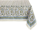 ATOSII Clover Blue 100% Cotton Rectangle Fall Tablecloth, Handblock Floral Linen Table Cloth for Kitchen Dining Table I Parties Christmas Thanksgiving I Fall Home Decor 60 X 108 Inches I 8 Seater