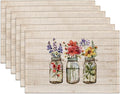 Flowers Placemats Set of 6,Washable Heat Resistant 12×18 Inch Linen Table Mats Fall Floral Place Mats for Party Outdoor Dining Decor