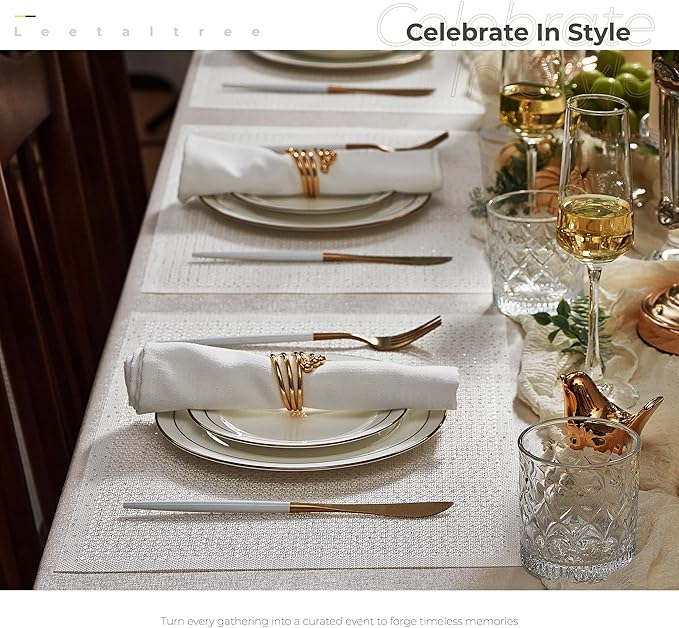 Leetaltree Luxury Crystal White Sequin Placemats Set of 4 - Waterproof Washable for Wedding, Anniversary, Daily Use - Sparkling Table Decor - Hand-Cut