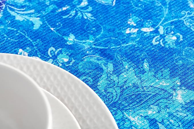 Maison d' Hermine Table Cloth Round Table 100% Cotton 63 Round Inches Tablecloth Reusable Decorative for Dining Room Farmhouse Home Valentines Day Decorations Spring Summer - Indigo Love