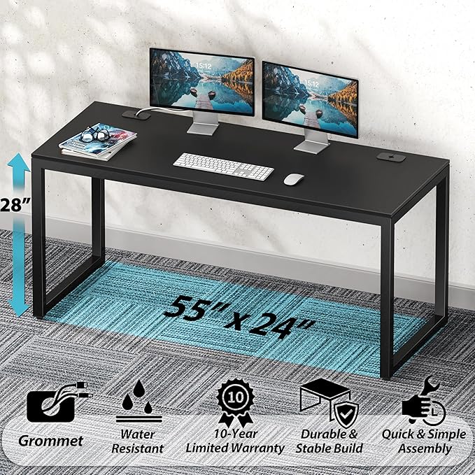 SHW 55-Inch Commercial-Grade Office Computer Desk, Black