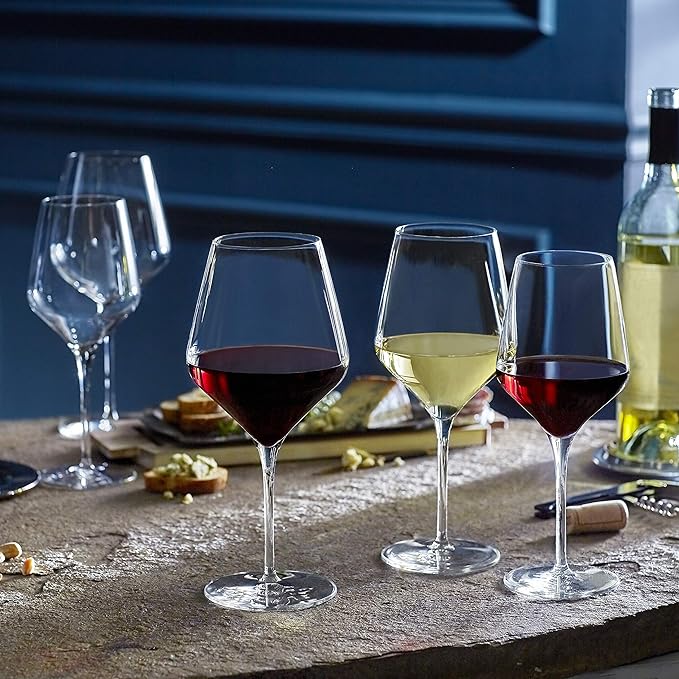Libbey Signature Greenwich Wine Glass Gift Set, 24 Oz Angular Red Wine Glasses Set of 4 with Pulled Stem, Stemware Glasses for Cocktails, and More