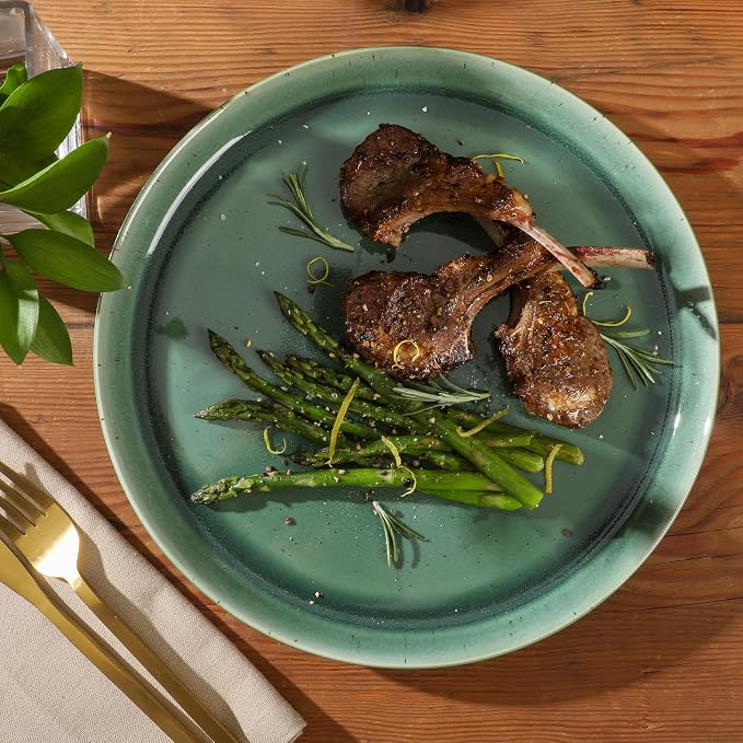 Gibson Elite 12 Piece Fern Canyon Plates and Bowls Reactive Glaze Modern Coupe - Image 7