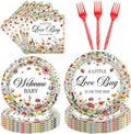 96 Pcs Love Bug Baby Shower Decorations, Floral Tableware Set | Includes paper by EoBeCy