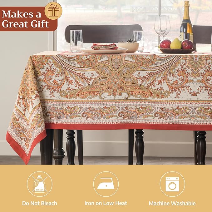 Maison d' Hermine Table Cloth Rectangle Table 100% Cotton 60 x 108 Inches Tablecloth Reusable Decorative Everyday Use for Dining Room, Farmhouse, Home, Party, Festive & Wedding - Kashmir Paisley