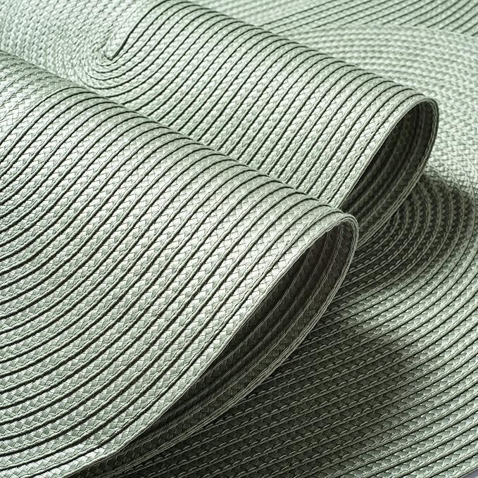 FunWheat Oval Braided Placemats Set of 8 Table Mats for Dining Tables Washable Heat Resistant Place Mats for Indoor Outdoor Use 12 x18 Inch(Oval Fog Green, 8pcs)
