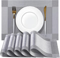 Placemats Set of 8 - Easy Clean Woven Vinyl Placemats for Dining Table, Indoor/Outdoor Place Mats, Washable PVC Table Mats （Silver Cube）