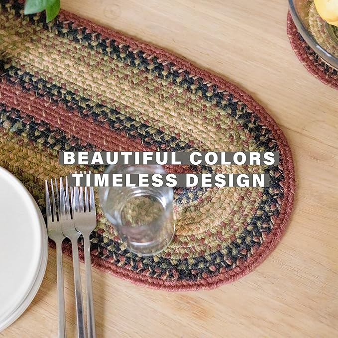 Homespice Highland Jute Braided Dinner Table Runner, Rustic Lodge Decor, Set of 2, Multicolor Rectangle 8x28 - Also Ideal as a Stair Tread - Rich Colors, Easy to Clean, Durable and Protects Furniture