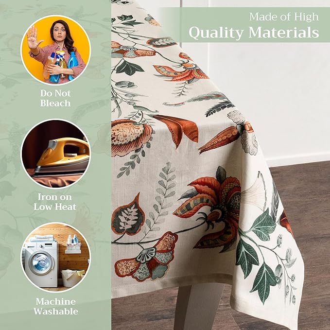 Maison d' Hermine Table Cloth Rectangle Table 100% Cotton 60 x 90 Inches Fall Tablecloth Reusable Everyday Use for Thanksgiving Christmas Decorations Dining Farmhouse Party (Dalida)