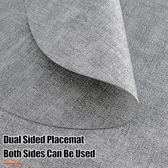 Homaxy Round Faux Leather Placemats and Coasters, Washable Dual-Side Table Mats, Wipeable Heat-Resistant Dining Place Mats for Outdoor and Indoor, Set of 6, Diameter 13 and 3.93 inch, Light Grey