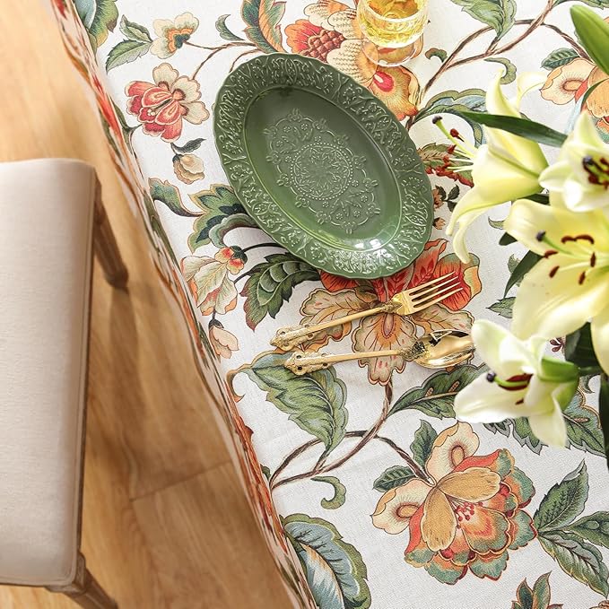 patdrea Designer Vintage Linen Rectangle Tablecloth,Provencal Rustic Floral Pattern Tablecloths,Decorative Table Cover Cloth for Kitchen,Dining Room,Tea Party,Home,Christmas,55"*87"