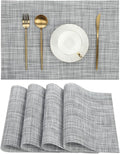 SHACOS Woven Vinyl Placemats Set of 4 Wipe Clean Reversible Table Mats Heat Resistant Wipeable Non Slip Place Mats Indoor Outdoor, Gray White