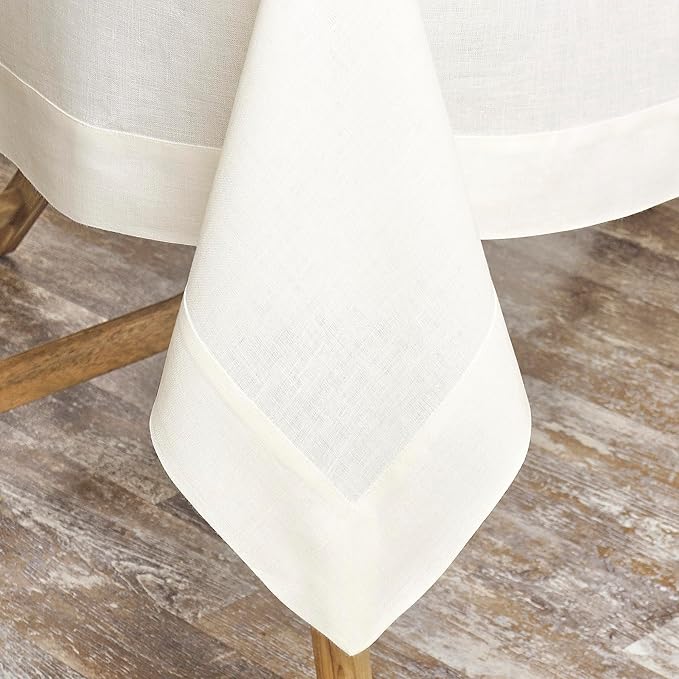 D'Moksha Homes Linen Ivory Tablecloth 60 x 90 Inch - 100% Pure Linen Rectangular Tablecloth - Machine Washable Table Cloth for Valentines, Spring, Easter