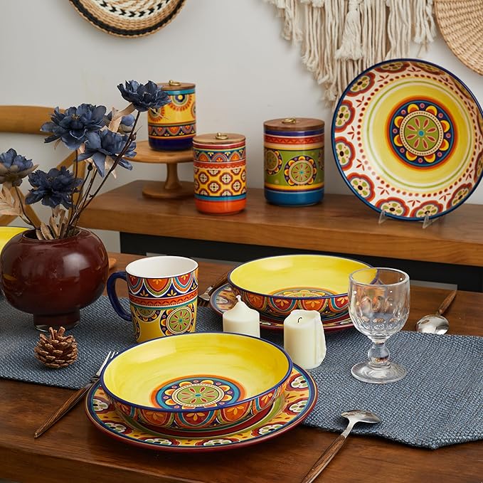Bico Tunisian Dinner Plates Set of 4, 11 Inch Large Ceramic Plates for Pasta, Steak, Stylish Serving Dishes, Microwave and Dishwasher Safe, Gift for Housewarming and Thanksgiving