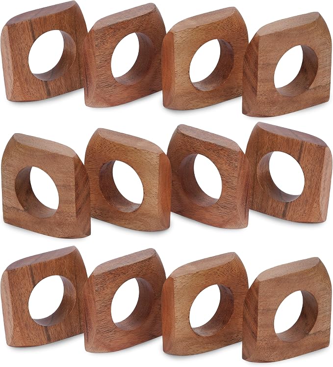 Acacia Wood Napkin Rings Set of 12 – Handmade Square Rustic Wooden Napkin by Lahumzco