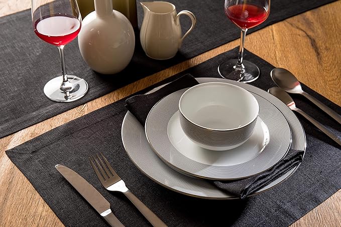 Solino Home Linen Black Placemats Set of 4 - 100% Pure Linen Placemats 14 x 19 Inch for Winter, Easter - Fete