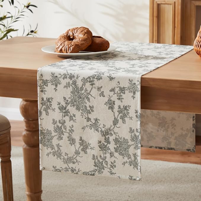 French Pastoral Farmhouse Table Runners, 13x36 Inch Black | 100% Organic Cotton - Image 7