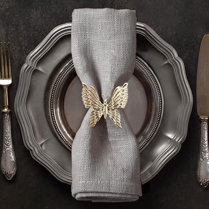 Decozen Set of 12 Gold Napkin Rings in Butterfly Design Festive Table Decor Setting for Holiday Wedding, Birthday, Kitchen, Home Decor Housewarming Gift - Mothers Day Decorations