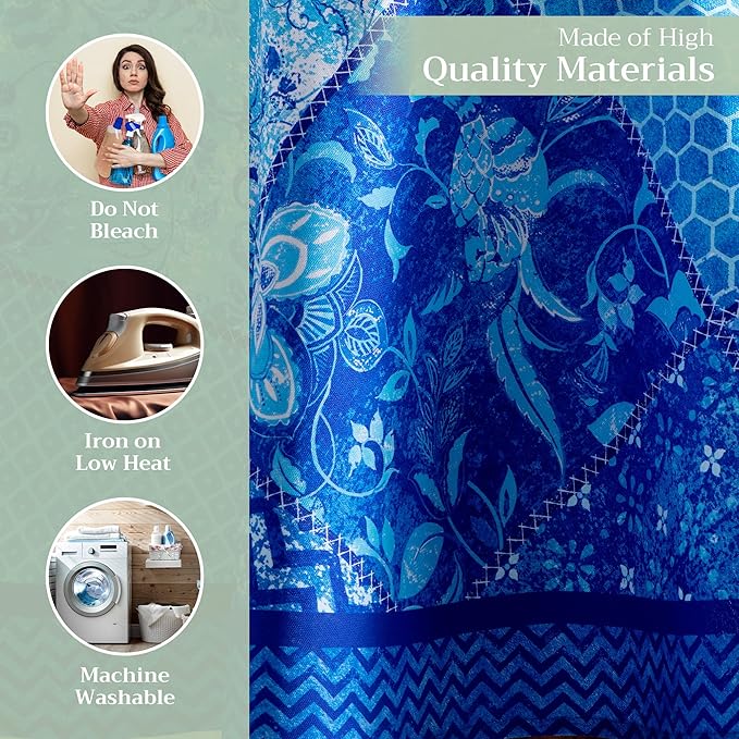 Maison d' Hermine Table Cloth Round Table 100% Cotton 69 Round Inches Tablecloth Reusable Decorative for Dining Room Farmhouse Home Valentines Day Decorations Spring Summer - Indigo Love