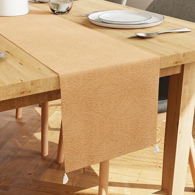Encasa XO Table Runner, Embossed Velvet, Elegant 13"x94" | Gold, 175 GSM by EncasaXO