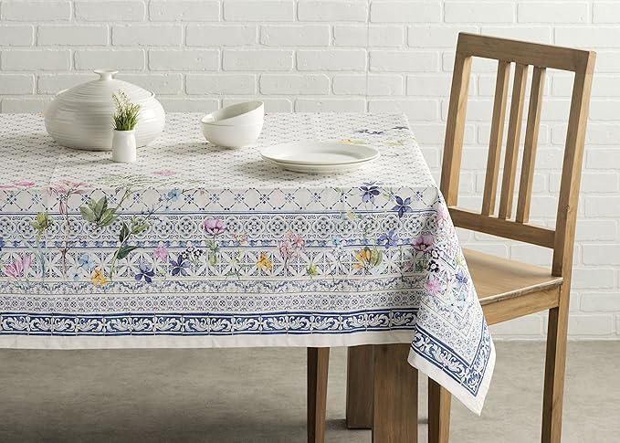 Maison d' Hermine Table Cloth Rectangle Table 100% Cotton 70 x 90 Inches Tablecloth Reusable Decorative for Dining Room Farmhouse Home Valentines Day Decorations Spring Summer - Faience