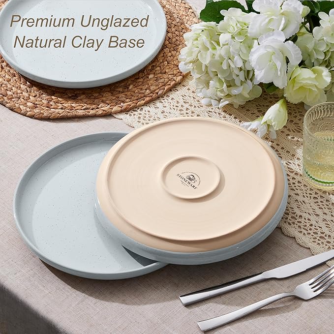 LIANYU Stoneware Dinner Plates Set of 4, 10.5’’ Large Round Ceramic Plates, Dessert Serving Dishes Set for Kitchen Dining, Oven, Microwave & Dishwasher Safe, Scratch Resistant, Glacier Gray