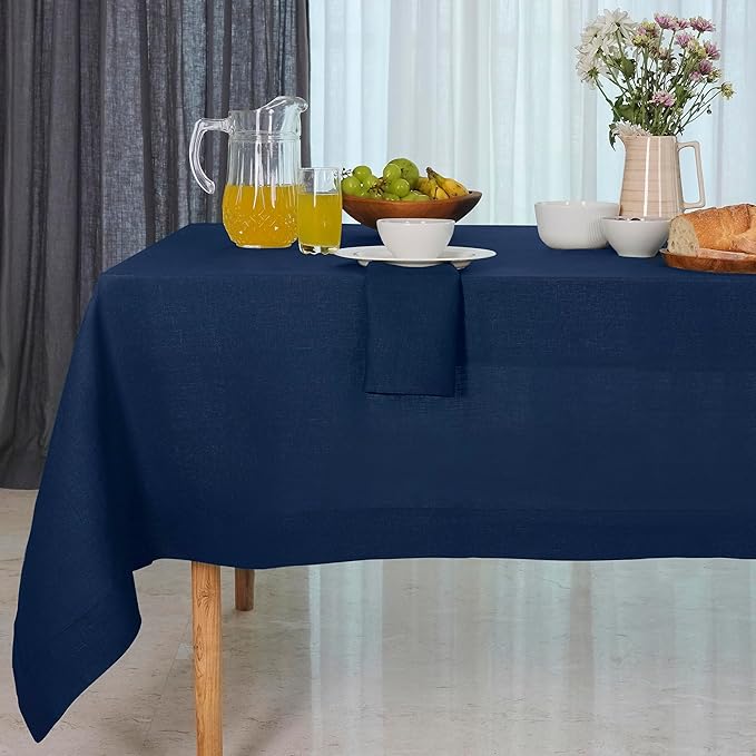 D'Moksha Homes Linen Tablecloth 60 x 120 Inch - 100% Pure Linen Navy Blue Table Cloth for Rectangle Tables - Machine Washable Cloth Tablecloth for Easter