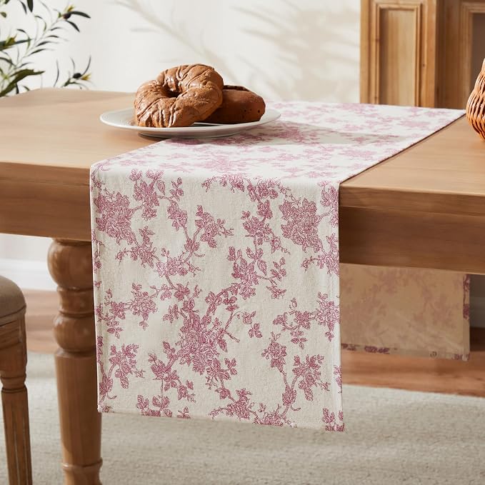 French Pastoral Farmhouse Table Runners, 13x60 Inch Rose Pink | 100% Organic - Image 7