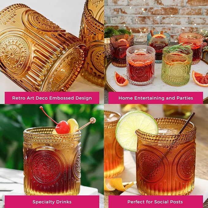 Vintage Amber Drinking Glasses Set of 6 by Kate Aspen - 10 oz Ribbed Glassware - Image 5