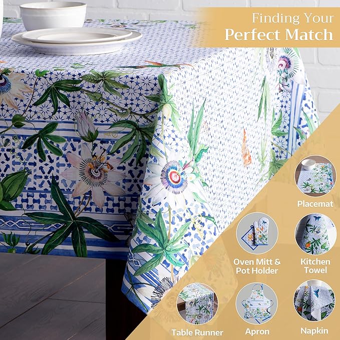 Maison d' Hermine Table Cloth Square Table 100% Cotton 60 x 60 Inches Tablecloth Reusable Decorative for Dining Room Farmhouse Home Valentines Day Decorations Spring Summer - Passiflora