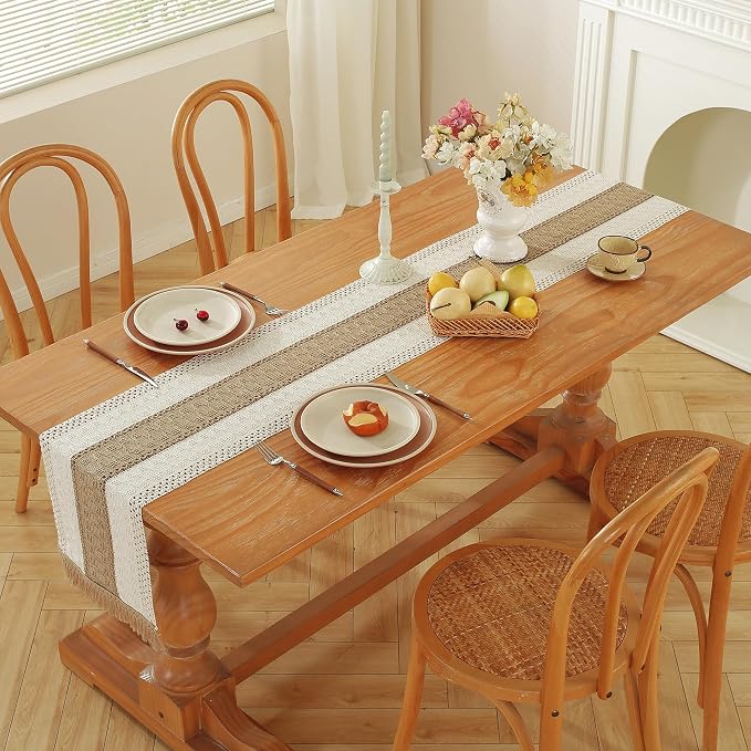 Boho Table Runner for Brown White Tassel Home Decor 72 Inches Long, Modern - Image 5